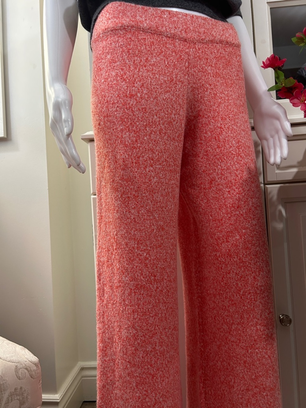 Zara Coral-Orange Knit Wide-Leg Pants